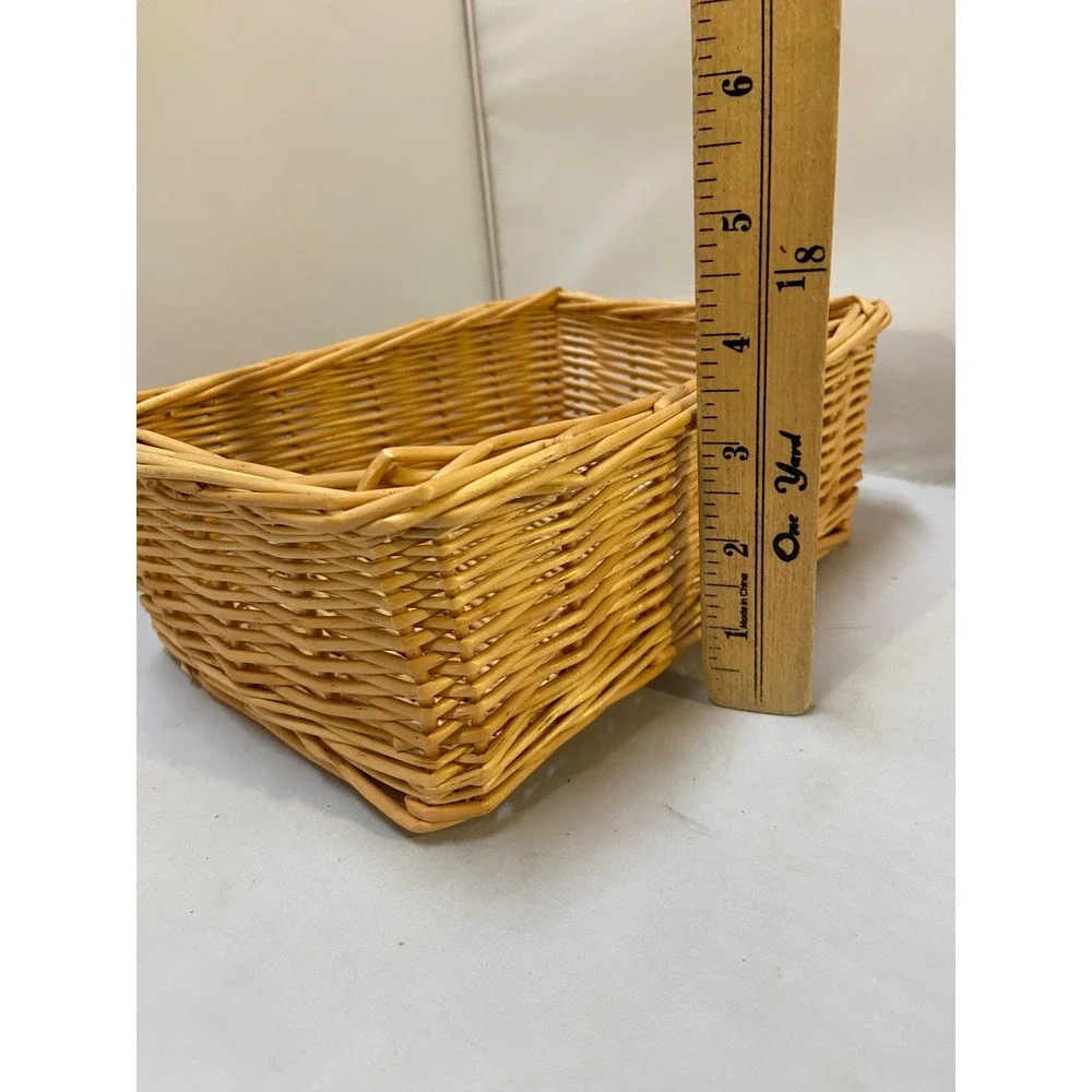 Wicker Storage Basket Unisex Brown Woven Rectangular Organizer Cottagecore